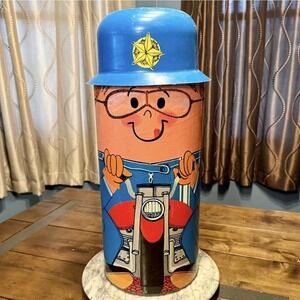 VTG 70s Cheinco 1972 Keystone‎ Cop Motorcycle Policeman Police Trash Can Lid USA